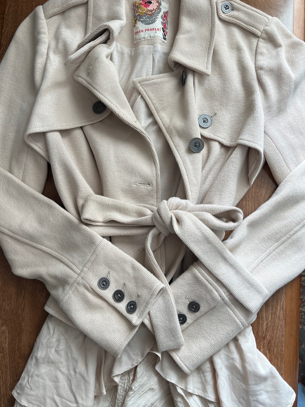 Free People Beige/Cream Trench-Style Belted Jacket